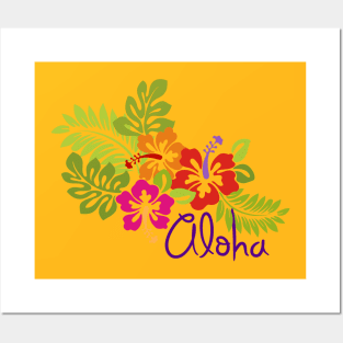 Tropical Aloha Hibiscus Blossoms Bouquet Posters and Art